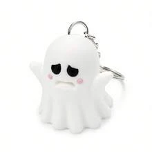 1pc Cute Multi‑Expression Ghost Keychain, Halloween 3D Ghost Bag Charm Pendant, Collectible Cartoon Ghost Key Ring, Holiday Party Gift For Friends - White - View 12
