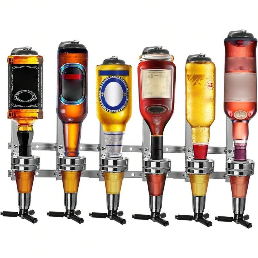 6 Kopf 6 x 30 ml Dispenser Flaschenhalter Wandmontage Bar Spender Spirituosen Getränkehalter Aluminium für Hausbar Küche oder Bar - Übersicht 1