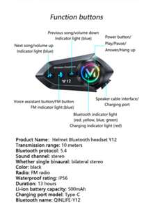 Tai nghe không dây cho mũ bảo hiểm xe máy Y12, âm thanh HiFi, chống ồn, loa mũ bảo hiểm, micro, tự động trả lời, BT5.3, tương thích với mũ bảo hiểm nửa mặt và cả mặt, hỗ trợ kết nối hai điện thoại, lý tưởng cho lái xe ngoài trời, lựa chọn hàng đầu cho những người đam mê lái xe - Y12 (Không có đàm thoại) - Xem 12