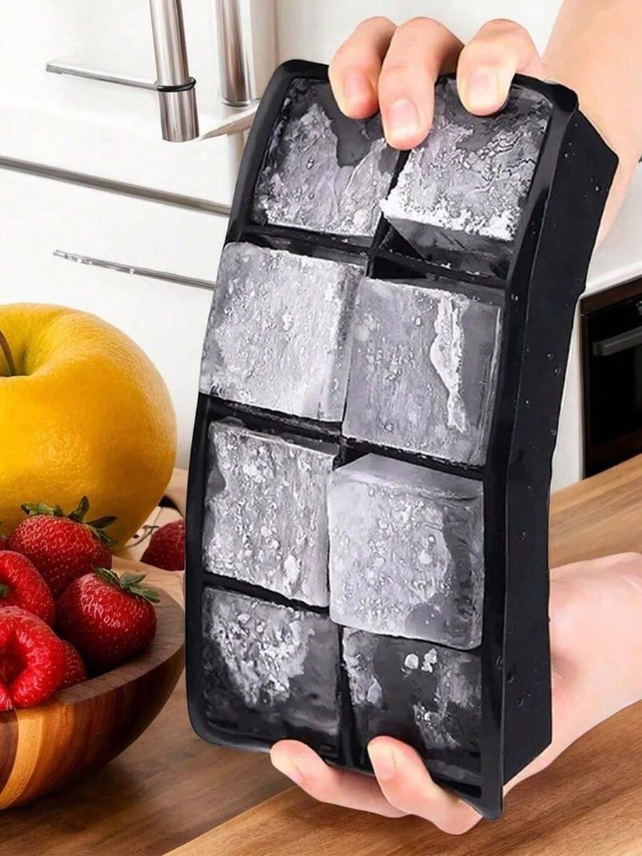 SikeSike 2pcs Reusable Ice Cube Trays, Perfect For Freezing Ice Cubes, Essential Kitchen And Apartment Tool, Especially For Christmas Parties. Large Grid Silicone Ice Cube Mold, Square Ice Cube Tray, DIY Frozen Drink Mold, Easy Release Ice Cube Tray, Suitable For Home And Bar. - Black - View 1