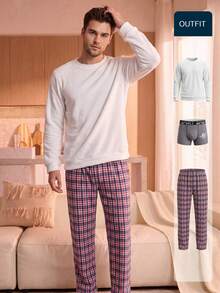Manfinity Underwear&Sleepwear Basics ملابس داخلية وملابس نوم أساسية من Manfinity – طقم ملابس منزلية بأكمام طويلة وشورتات بوكسر (مجموعة الخريف/الشتاء) - متعدد الألوان - مشاهدة 15