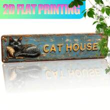 2D Funny "CAT HOUSE" Metal Iron Wall Art Sign (16"X4"), For Porch, Farmhouse, Bathroom, Dining Room, Bar, Cafe, Garage Decor, Daily Home Decoration - Multicolor - View 6