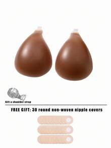 1pc Self-Adhesive Bra Cups, Transparent Halter Strap, A/B/C/D Multi-Size Options, Deep Skin Tone Invisible Breast Pads, Skin-Friendly Reusable Adhesive, Suitable For Cold Shoulder Dresses, Party Wear Secure Fit, Includes 30pcs Disposable Round Pattern Nipple Covers, Women's Intimate Lingerie - Multicolor - View 12