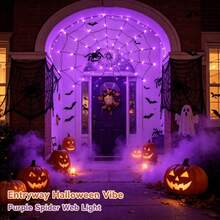Battery Powered Spider Web LED String Lights, 1pc Halloween Decoration Lights, Purple, Indoor/Outdoor Use, No Spider Accessories Included, Perfect For Party, Garden, Home Decor - Batteries Not Included - Multicolor - View 3
