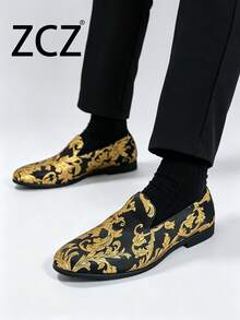 ZCZ Men's Spring/Summer New Pointed Toe Formal Dress Shoes, Casual Embroidered Fashion Loafers, Slip-On - Yellow - View 9