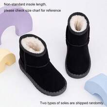 1 Pair Kids Black Plush Lined Minimalist Snow Boots, Suitable For Autumn/Winter Outdoor Play - Black - View 2