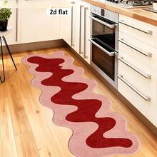 1pc Asymmetrical Wavy Long Strip Rug, Pink Contrast Abstract Curved Design, Modern Ins Art Style, Unique Shape With Distinctive Look, Hand-Cut With 1-5cm Error, Photogenic Decorative Rug, Rug, Long Strip Rug, Mat, Home Decor, Area Rug, Living Room Rug, Room Decor, Washable Rug - Multicolor - View 1