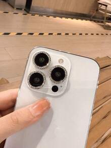 1 Set Camera Lens Protector With Shiny Metal Rhinestone Ring And 9H Hardness Anti-Scratch Film, Fashionable Accessory, Humanized Protective Case, Waterproof, Shockproof, Anti-Fall, Anti-Fingerprint Full Coverage - Silver - View 36