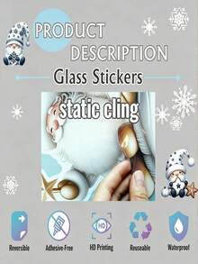 Plaid Buffalo Check Static Window Cling, Suitable For Christmas Tree, Snowflake And Star Decoration, Reusable PVC Film, Asymmetrical Shape, Suitable For Glass Door, Cafe, Farmhouse Country Style Winter Christmas Decor - Multicolor - View 7