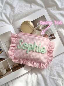 Personalized Ruffle Edge Bridal & Bridesmaid Storage Bag, Bridesmaid Gift Personalized Makeup Bag, Ceremony Preparation Gift, Customized Name Wedding Gift Storage Bag - Multicolor - View 3