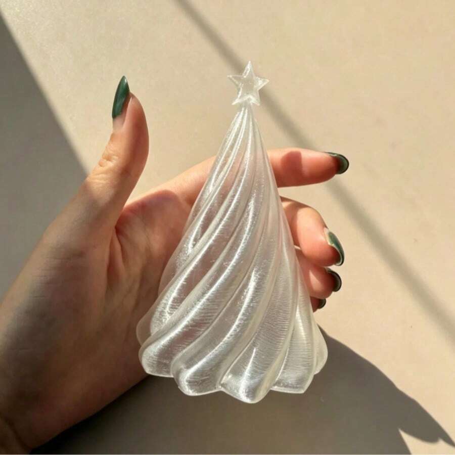زينة شجرة عيد الميلاد بتصميم نجمة حلزونية شفافة لؤلؤية مطبوعة ثلاثية الأبعاد بأسلوب بسيط، ديكور منزلي مكتبي للعطلات الشتوية، هدية - A - مشاهدة 1