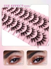 ENCHUW 10 Pairs Fake Eyelashes Cat Eye False Eyelashes With Clear Band Fluffy Soft Natural Look Eye Lashes False Eyelashes - Black - View 4