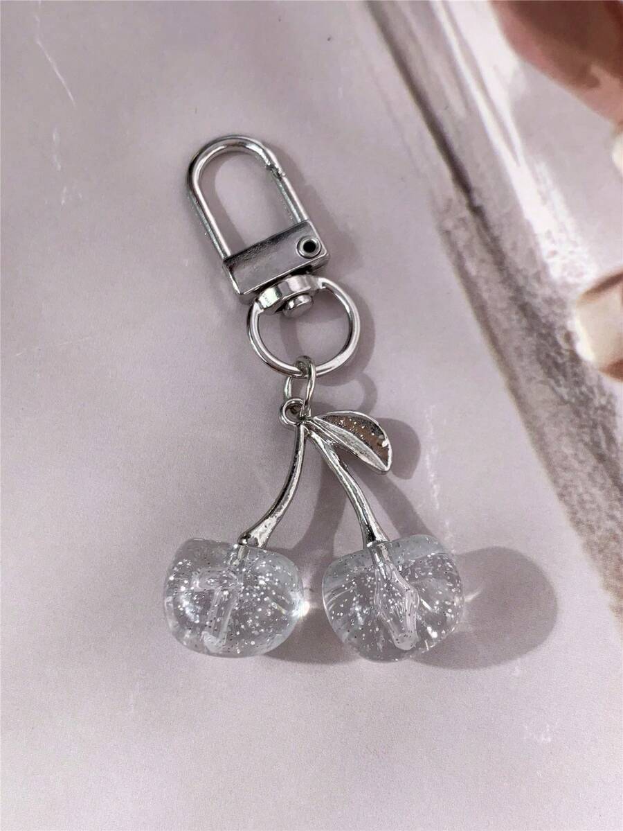 1pc Women's New Glossy Faux Cherry Keychain Pendant, Fashionable Exquisite 3D Fruit Bag/Phone Charm, Gift For Friends, Mother's Day Gift - Multicolor - View 1
