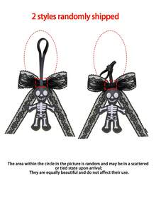 Pu Material Double-Sided Ghost Dark Skeleton Keychain, Lace Bow Pendant, Halloween, Funny Bag Pendant; Y2k Style; Festival Gift - Multicolor - View 10