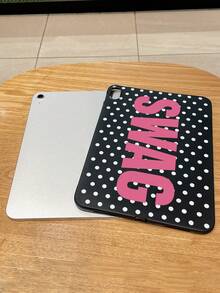 1pc Y2K Millennium Hot Girl Style Black Background White Polka Dot SWAG Fuchsia English Print Tablet Protective Case, Ins Influencer Cool Personalized Full Coverage Anti-Drop Black Matte Soft Shell, Suitable For Personal Use, Birthday Gift Choice; Compatible With Ipad Case, - Black - View 6