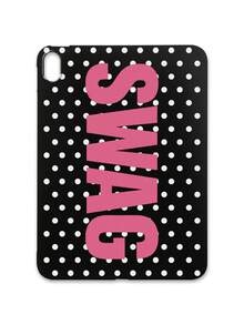 1pc Y2K Millennium Hot Girl Style Black Background White Polka Dot SWAG Fuchsia English Print Tablet Protective Case, Ins Influencer Cool Personalized Full Coverage Anti-Drop Black Matte Soft Shell, Suitable For Personal Use, Birthday Gift Choice; Compatible With Ipad Case, - Black - View 26