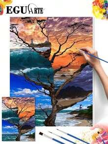 مجموعة الرسم بالأرقام DIY شجرة المنارة السريالية (بدون إطار 8x12 / 16x20 بوصة) (أكريليك) فنون وحرف يدوية للمبتدئين البالغين، ديكور جدران المنزل، وهدايا إبداعية للعطلات للديكور الداخلي - أطقم - مشاهدة 2