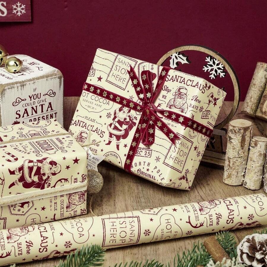 1 Roll Of Wrapping Paper Featuring Arctic Postal And Santa Claus Motifs, Printed On Coated Paper; Suitable For Christmas, Holiday Decorations, Birthday Parties, Gift Wrapping, And Holiday Gift Boxes-Dimensions: 43 Cm * 500 Cm (17 Inches * 16.4 Feet) - Multicolor - View 1