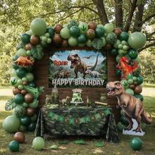 108pcs Dinosaur Theme Birthday Party Decorations - Includes Green And Brown Balloon Arch, Perfect For Jungle Dinosaur T-Rex Roar Theme Birthday Party, Baby Shower Decor - View 5