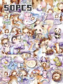 50Pcs PET Fairy Fantasy Stickers, Patterns Of Fairies With Flowers, Mushrooms, Castles And Rainbows, Suitable For Journals, Water Bottles, Notebooks, Storage Boxes, Skateboards, Helmets, Luggage, Laptops, Guitars, Tablets - Multicolor - View 8