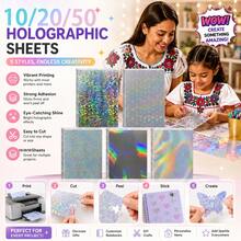 5/10 Sheets A4 Holographic Laser Self-Adhesive Cold Laminating Film Set, Multiple Vibrant Rainbow Glitter Laser Craft Paper, 5 Laser Pattern Designs, Bright And Transparent Colors, Flexible And Easy To Cut, Suitable For DIY Crafts, Scrapbooking, Card Making, Gift Wrapping, Children's Art Projects, Meeting Various Creative Handmade Decoration Needs - View 5