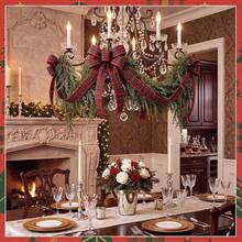1 Set DIY Christmas Chandelier Garland Decorations Included Artificial Pine Garlands And Green Red Plaid Ribbons Xmas Dining Room Table Decoration For Christmas Theme Holiday Party Backdrop Centerpiece - Decorative Pendant - View 4