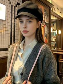1件女款可穿戴八角帽簡約貝雷帽，適合日常穿著，冬秋保暖，秋冬新聞童帽 - 羊毛呢 - 查看 7