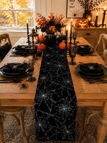1pc-Halloween Spider Web Table Runner, Gothic Web Print Dining Table Decor For Halloween Party, Fall Home, Kitchen & Dining Room Decoration - Multicolor - View 18