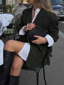 女款秋冬時尚街頭通勤辦公翻領長袖寬鬆西裝外套 - 黑色 - 查看 6