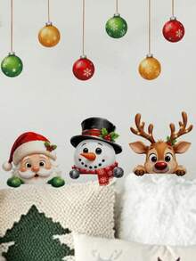 mama look 1pc, Multi-Style, Christmas Decoration Wall Sticker, Santa Claus, Snowman, Reindeer, Gift Box Pattern, PVC Self-Adhesive Removable Wall Sticker, Suitable For Bedroom, Living Room, Kitchen, Dining Room, Bathroom Background Wall, Can Cover Imperfections - Multiple Styles - View 5