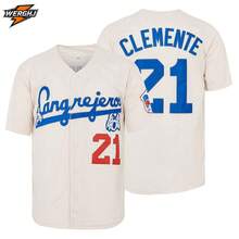 قميص بيسبول رجالي مطرز ب- Santurce Crabs 21 Roberto Clemente، قميص بيسبول تذكاري للمعجبين من بورتوريكو باللون البيج - بيج - مشاهدة 2