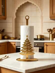 1pc Christmas Tree Hollow Paper Towel Holder, Desktop Christmas Decoration, Suitable For Kitchen Countertop Storage And Organization, Living Room Or Bedroom, Christmas Party And Holiday Gift Choice - Multicolor - View 5