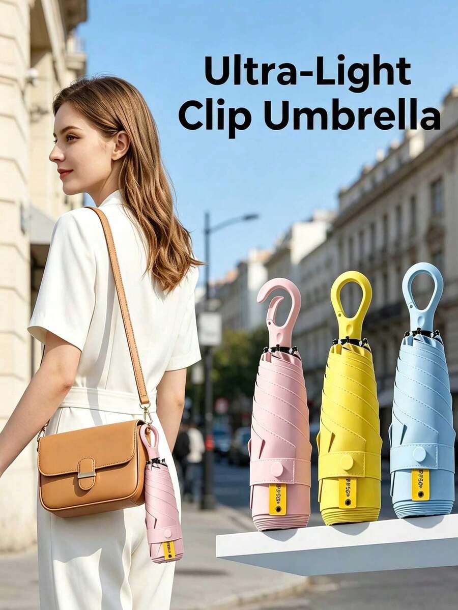 Hanging 5-Fold Mini Umbrella With Ring Buckle, Lightweight Portable Rain & Sun Umbrella, Suitable For Handbags, Backpacks And Outdoor Use