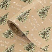 1 Roll Christmas Wrapping Paper, Brown Background With Christmas Tree And Snowflake Pattern, Suitable For Christmas Gifts, Holiday Celebrations, Party Decorations And Gift Wrapping - Size 43cm X 500cm (17in X 16.4ft) - A - View 6