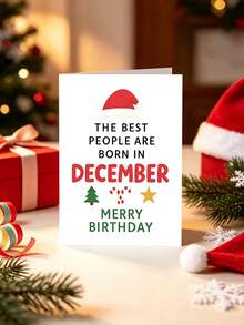 1pc Christmas December Birthday Greeting Card, The Best People Are Born In December Blessing Card, Christmas Theme Happy Birthday Card With Red Envelope, Christmas Birthday Blessing Card For Friends And Family Born In December - Multicolor - View 10