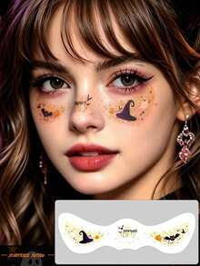 3pcs Halloween Face Decoration Freckles Blush Pumpkin Bat Ghost Witch Pattern Creative Face Paint Halloween Makeup Tattoo Stickers - Multicolor - View 3