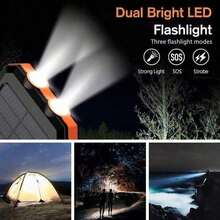 2tlg 10000mAh Power Bank Tragbares Ladegerät Solar Powerbank Externer Akku Wasserdichtes Solarladegeräte mit LED Taschenlampe Handy Akkupack für Camping Outdoor für Smartphones - Orange - Übersicht 4