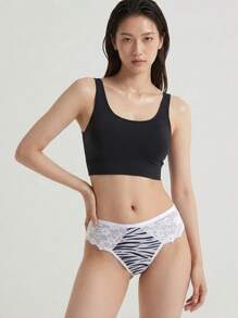 Mystèrelle 2 buah Celana Dalam Seksi Motif Leopard dari Sutra Es, Gaya Menggoda dengan Hiasan Renda dan Jala, Kancing Logam untuk Kontrol Perut dan Pengangkat Bokong - MultiWarna - View 3