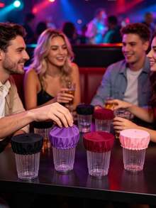 10/5/1pc Beverage Cup Covers, For Alcohol Protection, Reusable Waterproof Fabric Beverage Cup Covers, With Straw Hole, Prevent Beverage From Being Spiked In Bars - Multicolor - View 4