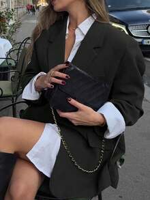 女款秋冬時尚街頭通勤辦公翻領長袖寬鬆西裝外套 - 黑色 - 查看 5