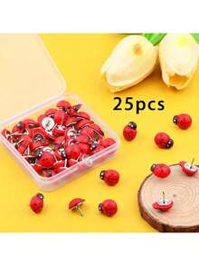 15/25pcs Ladybug Decorative Push Pins For Cork Board, Photo, Wall Map And School Supplies - Multi-color - View 6