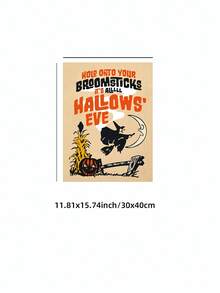 1pc Frameless Vintage Witch Riding Broom Halloween Thanksgiving Wall Art Poster, Rustic Fall Dorm Bedroom Party Decor, Back To School Funky Posters - Multi-color - View 12