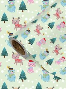 1 Roll Christmas Gift Wrapping Paper With Christmas Cat And Christmas Tree Patterns, Perfect For Christmas Gift Wrapping,Decorating For Christmas Parties,Home Festive Decoration,DIY Craft,Festive Favour Wrapping ,1 Roll Size: 43 Cm X 300 Cm - A - View 1