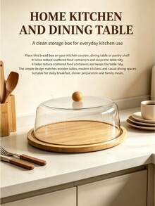 3 Packs Food Serving Platter Set, Natural Bamboo Base Tray With Clear Plastic Dome Lid, Multi‑Shape & Multi‑Size Dust‑Proof Display Stand, Perfect For Cakes, Cookies, Cheese, Fruit And Home Party Food Display - 3-piece Bread Box Set - View 7