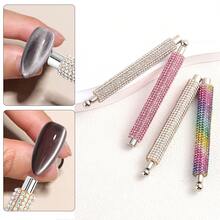 Cat-Eye Magnetic Nail Art Tool Set Featuring A Powerful Magnet For Cat-Eye Gel Polish, A Dual-Ended V-Shaped Magnetic Plate, And A Rhinestone-Style Magnetic Wand; Suitable For Both Nail Salons And DIY Home Use. - Multicolor - View 8
