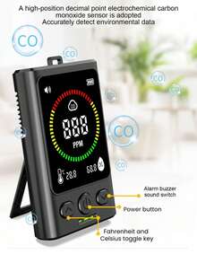 Carbon Monoxide Detector, Digital Display, Lightweight Alarm, Durable Construction, Reliable Sensor, Safety Device, Homeowner, Traveler, Portable Carbon Monoxide Detector, Home Carbon Monoxide Detector - Black - View 4