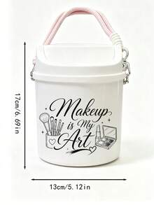 Portable Printed Makeup Storage Bucket With Lid, Large Capacity Cross‑Body Cosmetic Organizer, Dust‑Proof For Lipstick Brushes Eyeshadow Palette, Desktop Bathroom Dorm Vanity Storage For Girls Makeup Lovers, Back‑To‑School Gift - Multicolor - View 11