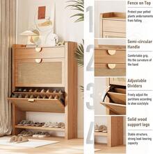 Slim Rattan Shoe Storage Cabinet, Freestanding Hidden Footwear Organizer Rack Holder With Two Flip Drawers And Top Fence For Entryway Hallway Closet, Boho Modern Style, Natural Oak - 47" Natural Oak - View 6