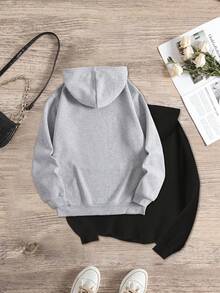 Women's Plus Size 2pcs Solid Color Hooded Sweatshirts With Drawstring And Warm Lining, Autumn/Winter Warm Clothing, Autumn/Winter Sports Sweatshirts, Suitable For Sports, Casual Occasions And Daily Wear - Multicolor - View 2