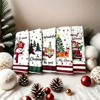Christmas Kitchen Towels - Holiday Snowflake, Reindeer, Santa Claus And Snowman Patterns, Soft Microfiber Dish Cloths And Hand Towels, 1pc Or 5pcs, Hand Wash Only, Perfect For Holiday Decor And Party Supplies, Christmas Kitchen Decor Holiday Kitchen Supplies